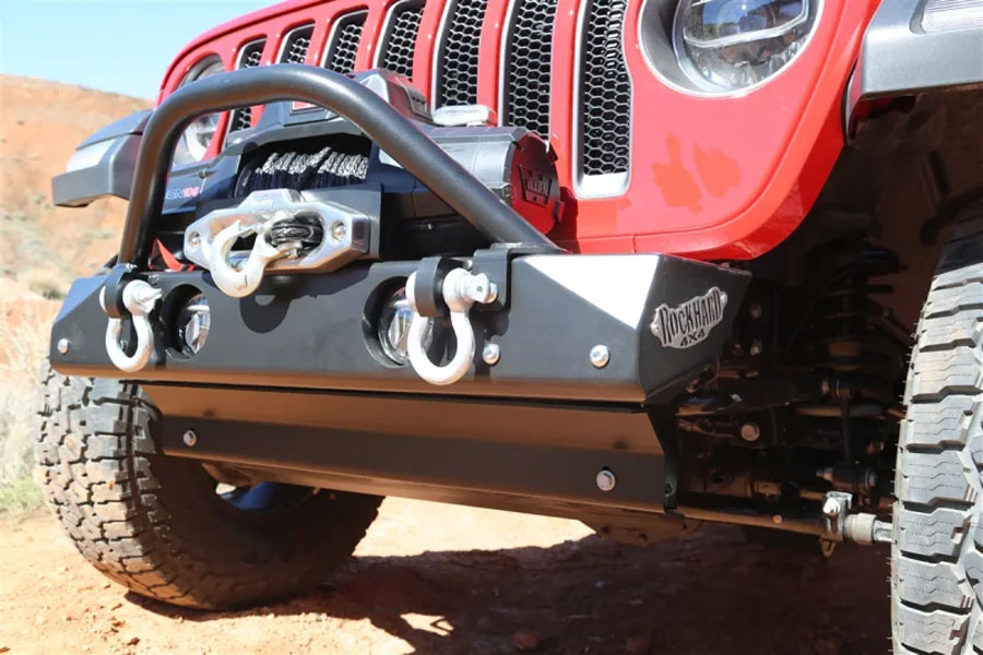 Rock Hard 4x4 Stubby Front Bumper Winch Guard w/ Light Mounting Tabs - JT/JL