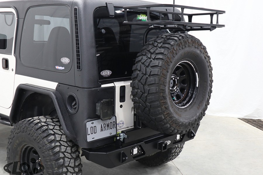 LOD Destroyer Rear Bumper with Tire Carrier, Black Texture - TJ/LJ/YJ