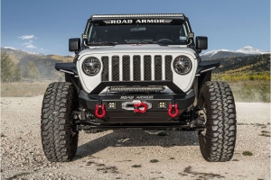 Road Armor Stealth Front Mid Width Winch Bumper w/ Bar Guard - Texture Black  - JT/JL