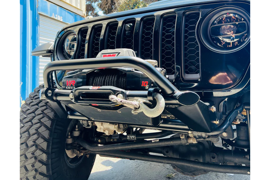 EVO Manufacturing KSPEC Pre Runner Front Winch Tube Bumper w/Hoop - Black Powder Coat - JT/JL/JK