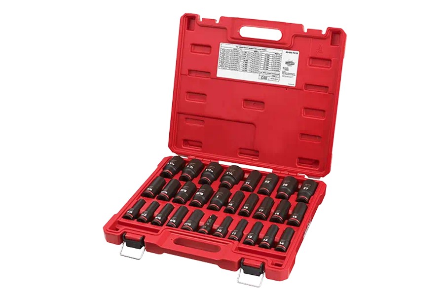 Milwaukee Tool 29 Pc Shockwave Impact Duty 1/2in Drive SAE & Metric Deep 6 Point Socket Set