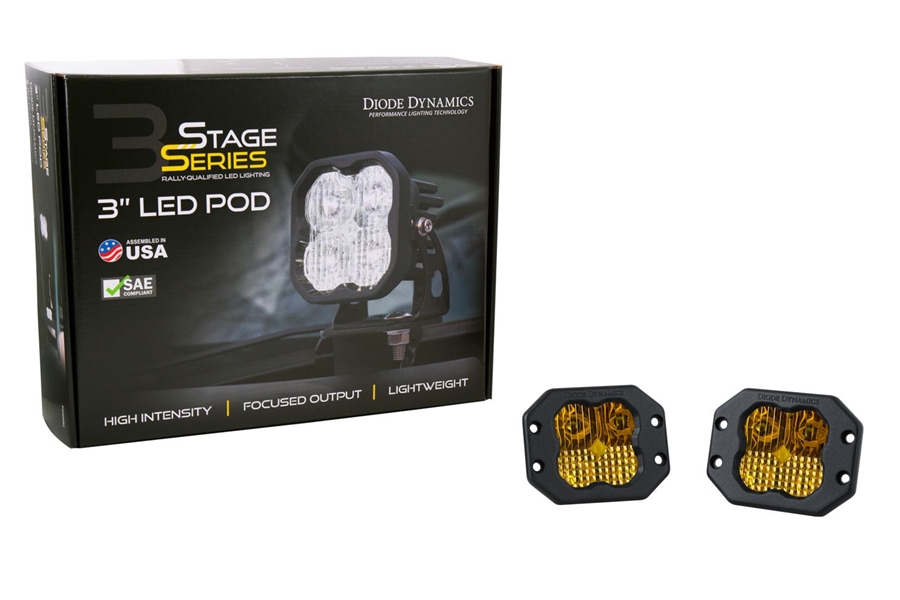 Diode Dynamics SS3 Yellow Sport Flush Mount LED Pod Pair, Combo/Driving - Amber