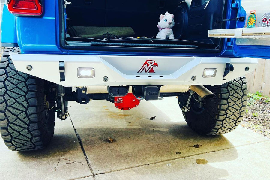 Next Venture Motorsports Featherweight Series Aluminum Rear Bumper w/ LED & Backup Sensor Cutouts - Bare - JL