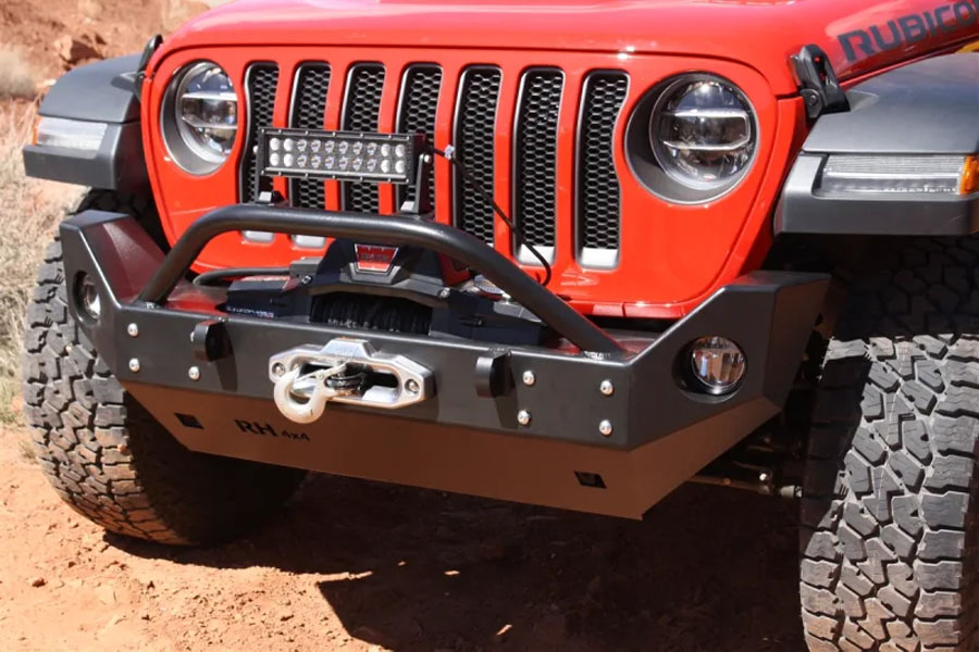 Rock Hard 4x4 Patriot Series Aluminum Mid Width Front Bumper w/ Lowered Winch Plate - JT/JL