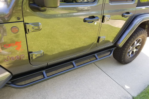Rock Hard 4x4 Patriot Series Tube Slider Rocker Guards - Angled Down  - JL 4Dr