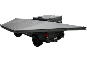 Overland Vehicle Systems Nomadic 180 Awning w/ Bracket Kit and Extended Poles - Dark Gray 