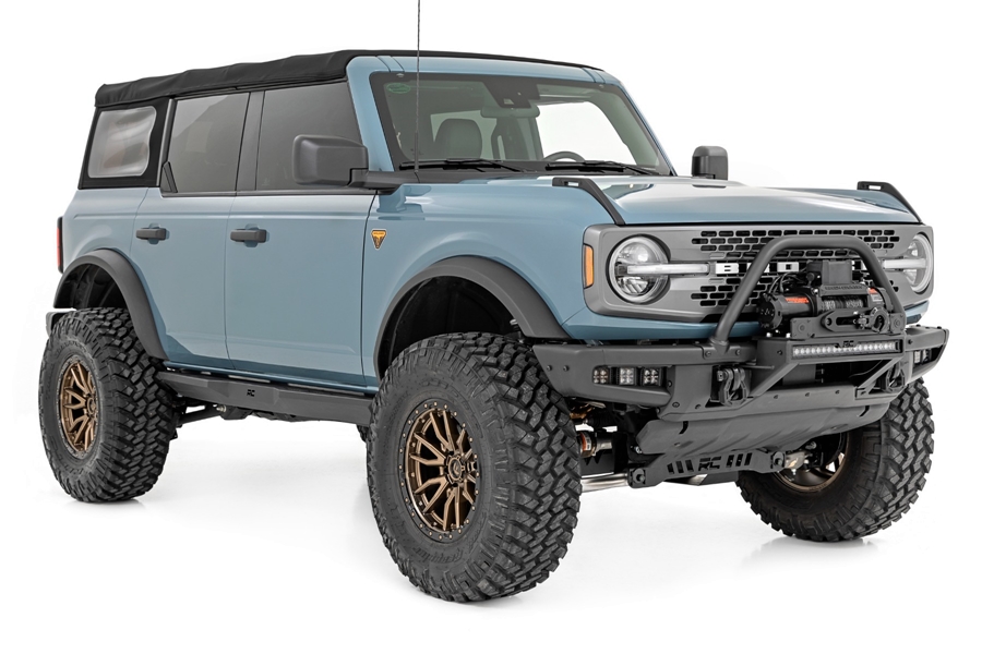Rough Country High Winch Mount w/ PRO9500S Winch and 20in DRL Light Bar - Bronco 2021+ w/ Factory Steel Bumper