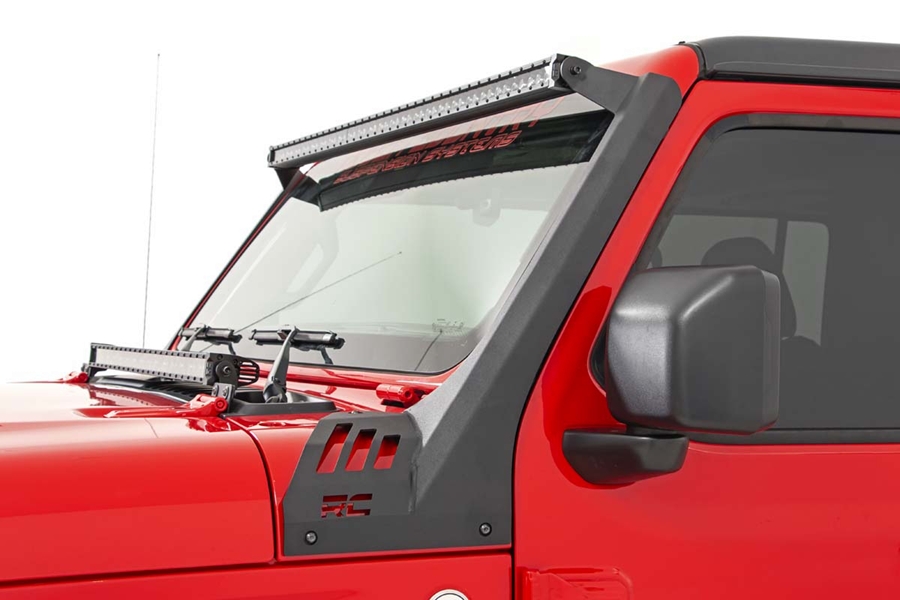 Rough Country Upper Windshield Kit w/ Single-Row Black Series LED Light Bar - JT/JL