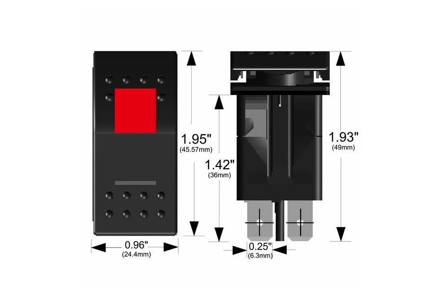 Bulldog Winch Rocker Switch ON/OFF 5-Pin, Red