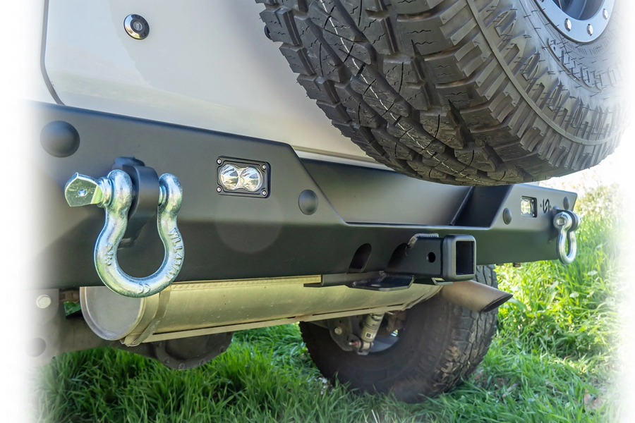Turn Offroad Rear Bumper w/Hitch Receiver and LED Pod Lights  - JL