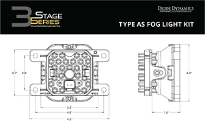 Diode Dynamics Stage 3in SS3 Pro Type AS Fog Kit ABL SAE/DOT, White with Amber Backlight - Bronco 2021