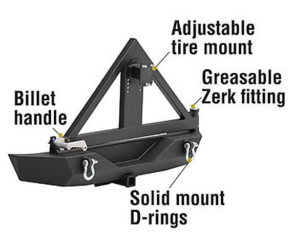 Smittybilt XRC Rear Bumper w/Tire Carrier and Hitch Black - JK