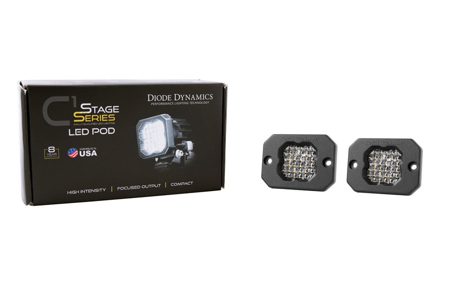 Diode Dynamics SSC1 White Sport Flush Mount LED Pod Pair, Flood - Red