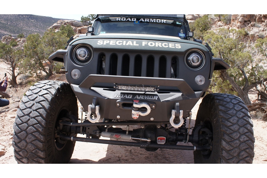 Road Armor Stealth Front Winch Stubby Bumper w/ Competition Cut Bar Guard - Texture Black  - JT/JL/JK