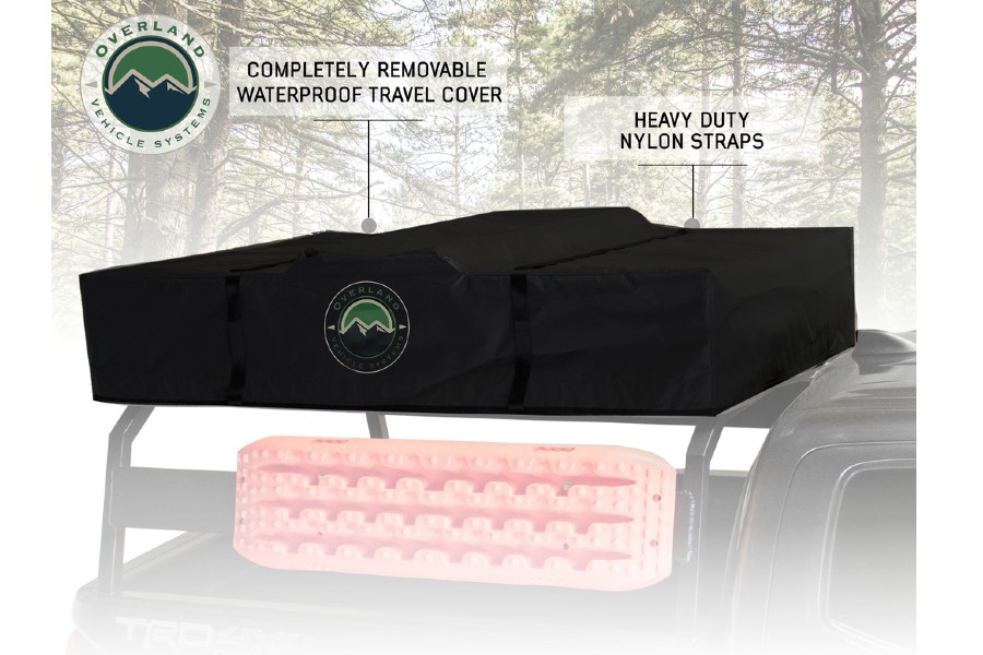 Overland Vehicle Systems Nomadic 2 Extended Roof Top Tent - Dark Gray Base W/Green Rain Fly & Black Cover, Black Aluminum Base, Black Ladder