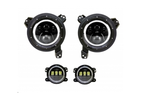 Quake LED White DRL Halo and Amber Turn Signal Headlight/Fog Light Set - JL/JT