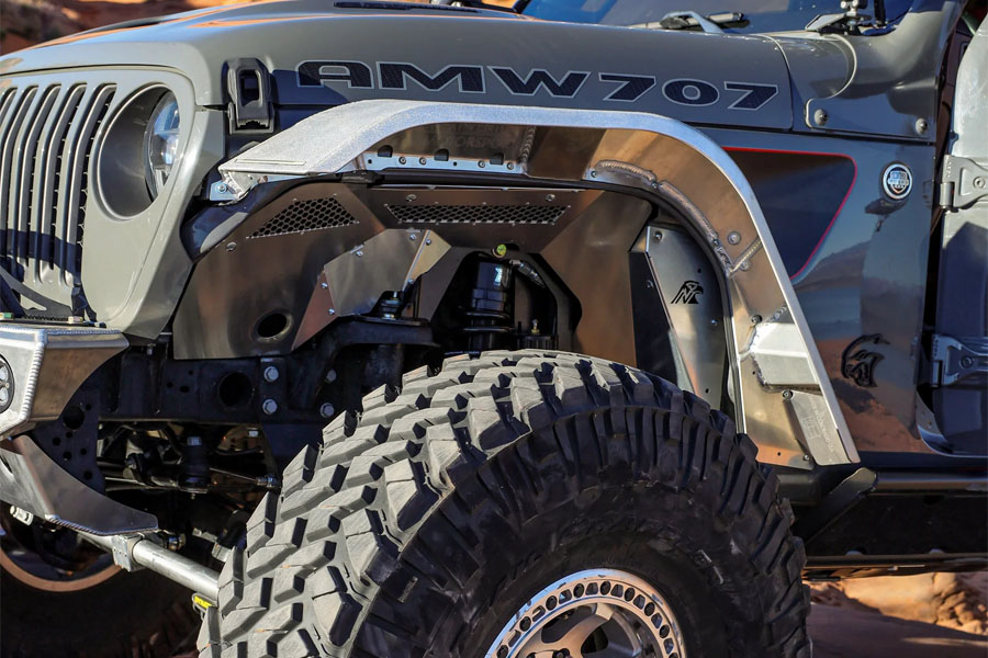 Next Venture Motorsports Aluminum Front Inner Fender Liners for Rock Krawler Coilover - Bare - JL/JT 392/3.0L w/ Factory Wiper Fluid Reservoir