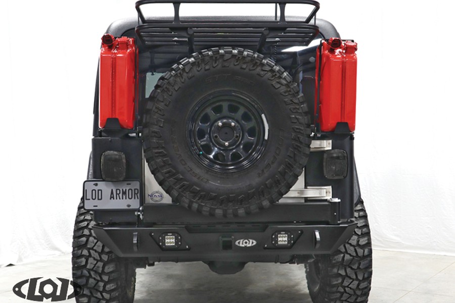 LOD Destroyer Rear Bumper with Tire Carrier, Black Texture - TJ/LJ/YJ