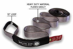 Overland Vehicle Systems 2in x 30ft Tow Strap - Gray w/Black Ends