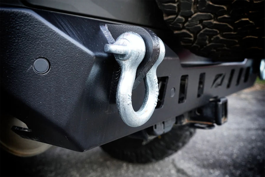 Motobilt Crusher Rear Bumper w/ Light Mounts w/ Spare Tire Cutout - JL 