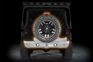 LOD Signature Series Armor Lite Gen 4 Shorty Rear Bumper w/Door Linked Tire Carrier and Rigid Flush Mount Cut Outs, Bare Steel - JK