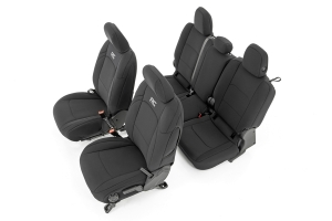 Rough Country Front and Rear Neoprene Seat Cover Set - Black  - JT w/ Leather Seats and Cup Holder