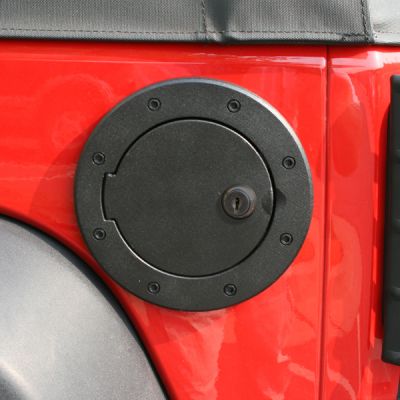 Rugged Ridge Locking Gas Cap Door Black Aluminum - JK