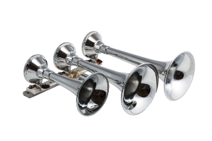Kleinn Chrome Plated Spun Copper Triple Train Horns w/ Flat Rack Mount