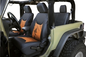 Coverking Topographical Front Seat Covers - Neosupreme, Black/Orange - JK 2013+