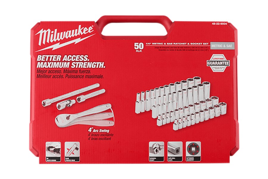 Milwaukee Tool 1/4in Drive 50pc Ratchet and Socket Set - SAE and Metric