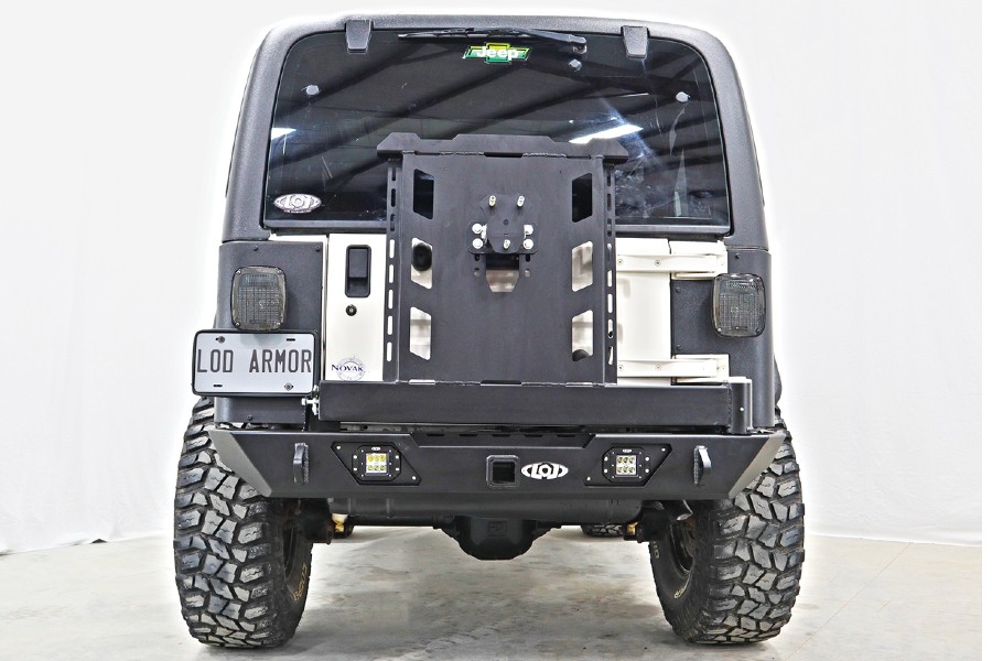 LOD Destroyer Rear Bumper with Tire Carrier, Black Texture - TJ/LJ/YJ