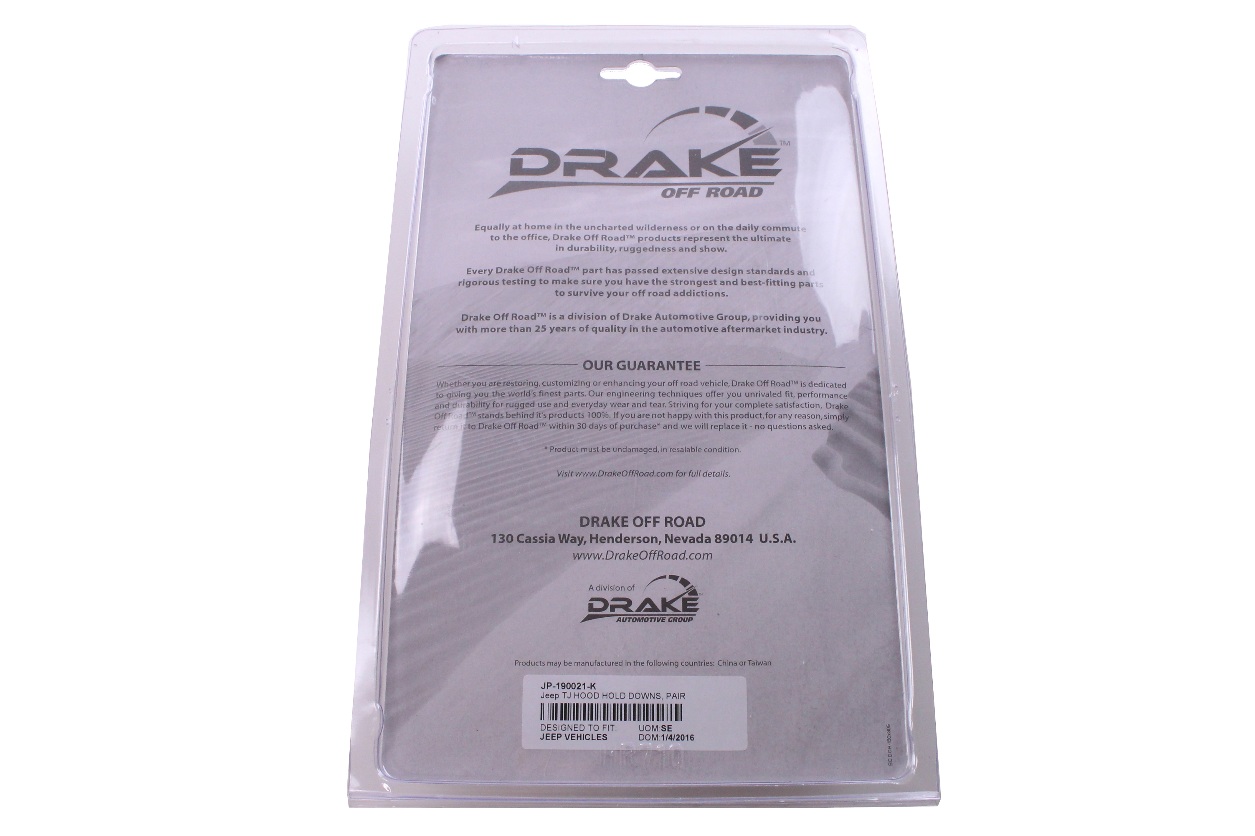 Drake Off Road TJ Hood Hold Downs