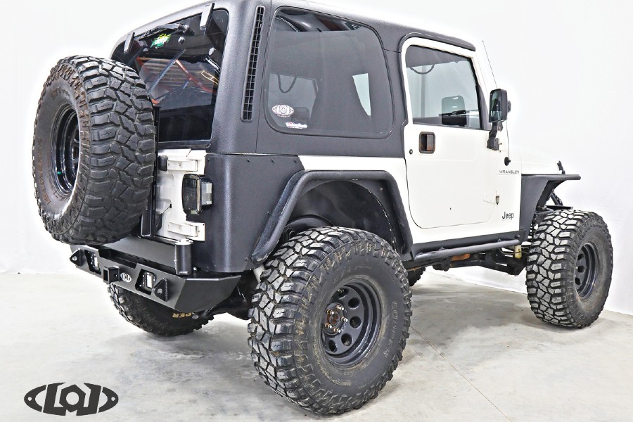 LOD Destroyer Rear Bumper with Tire Carrier, Black Texture - TJ/LJ/YJ