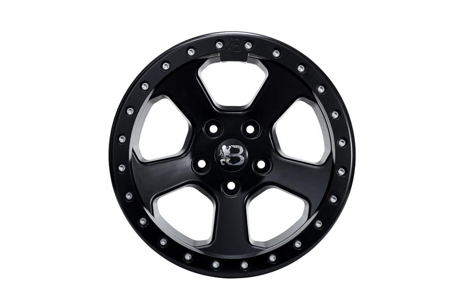 Bawarrion BON’Z 17x8.5 5x5 10mm Beadlock Wheel - Matte Black/Matte Black Ring w/ Chrome Logo - JL/JT/JK