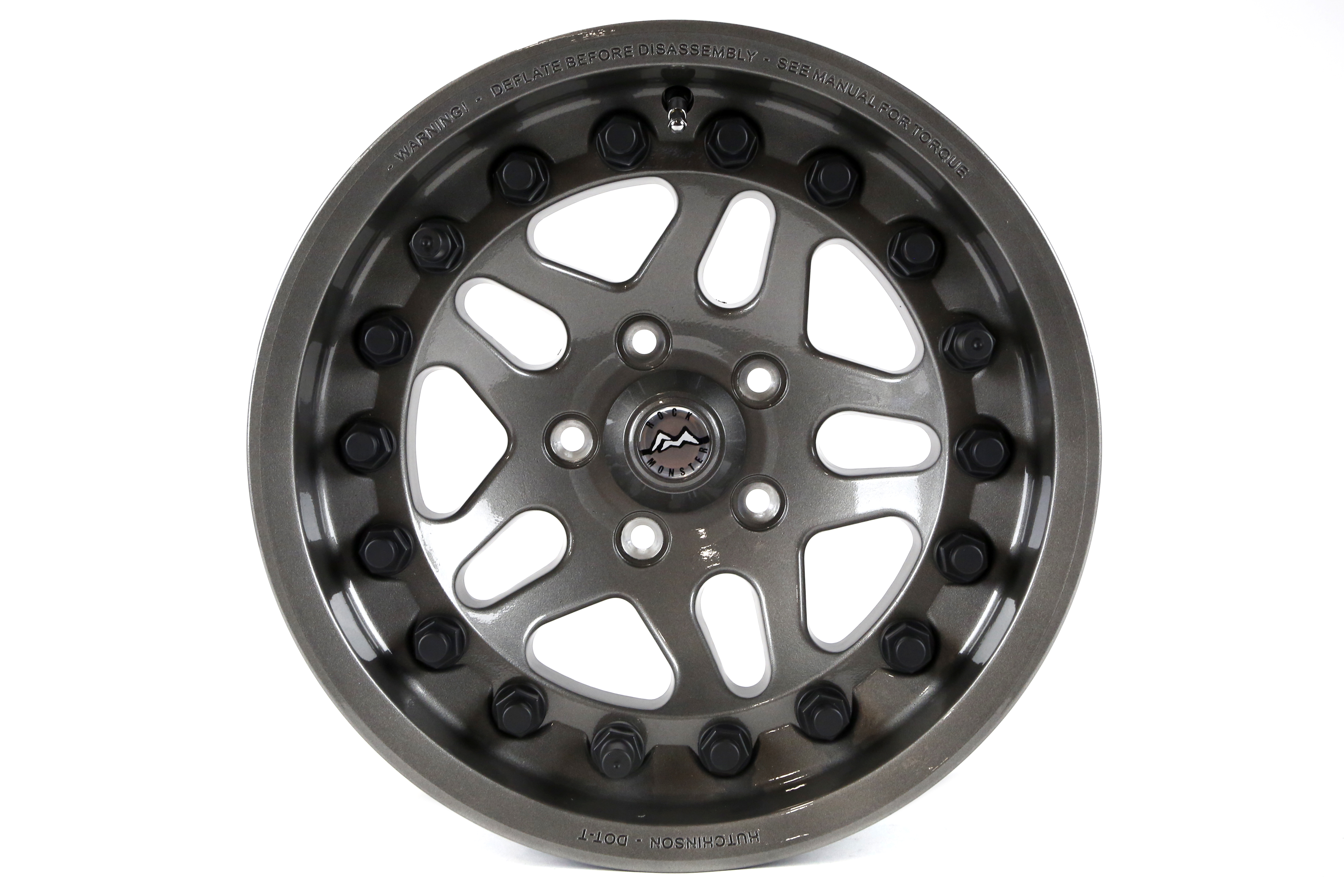 Hutchinson Rock Monster Beadlock Wheel 17x8.5 5x5 Argent w/ Black Caps - JT/JL/JK