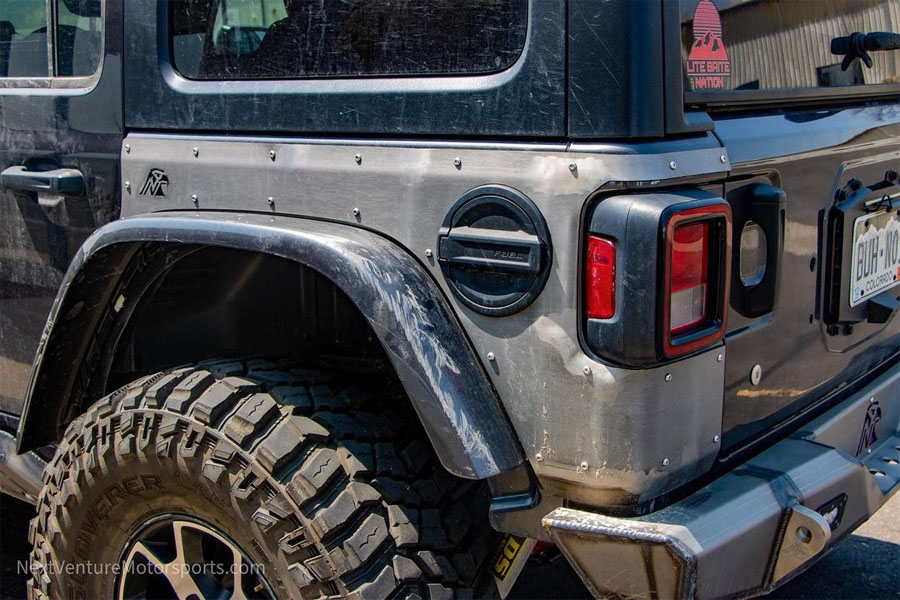 Next Venture Motorsports Rear Steel Corner Armor (Factory Tail Lamp Cutout) - Bare - JL 4DR