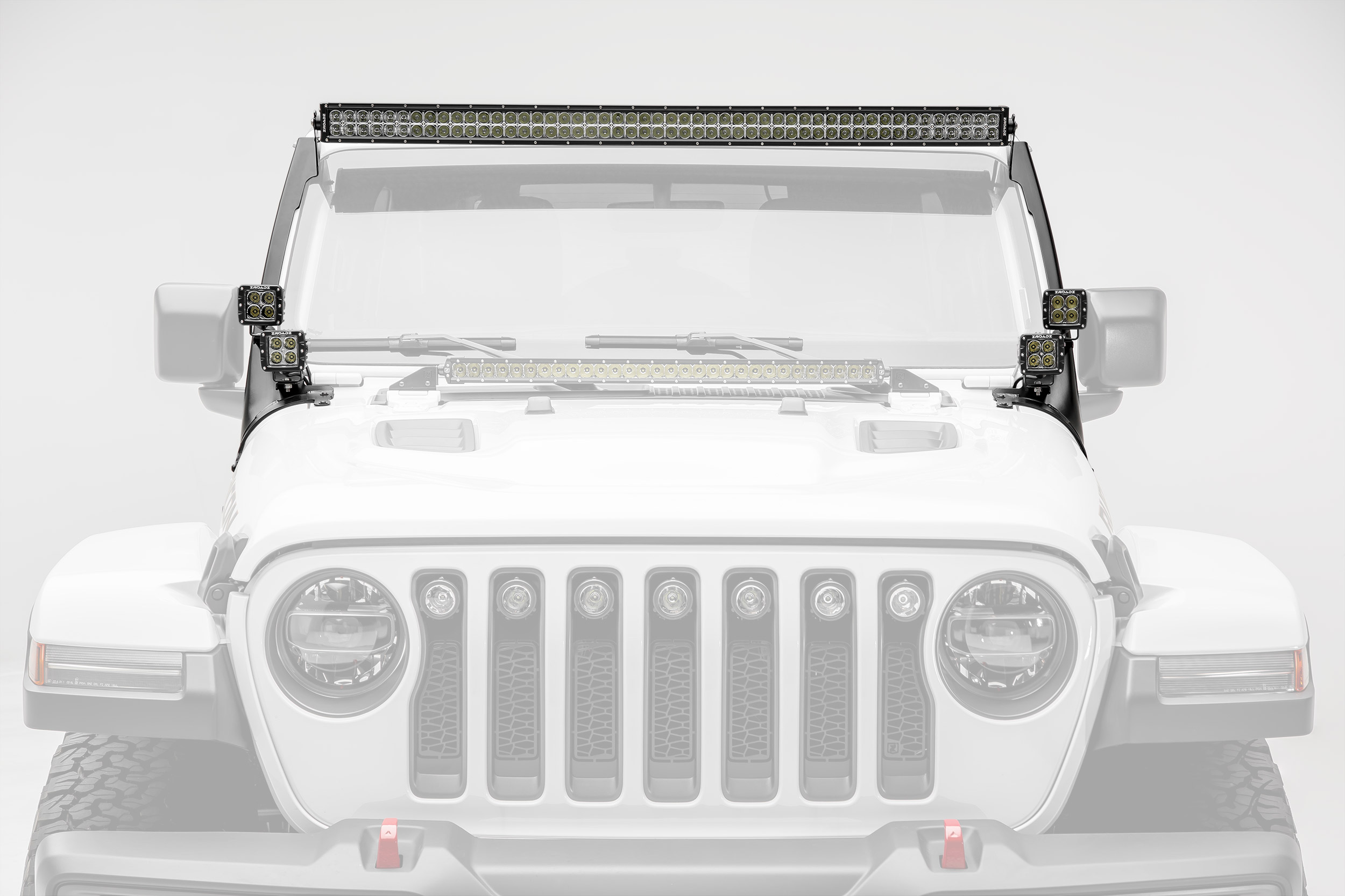 ZROADZ A-Pillar Mounting Kit for Four 3in LED Pods and a 50-52in Light Bar - JT/JL