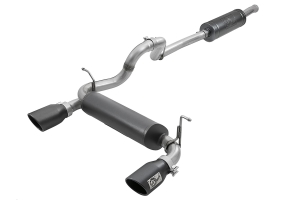 AFE Power Rebel Series 2.5in Dual Cat-Back Exhaust System, Black Tip - JL 4Dr 3.6L