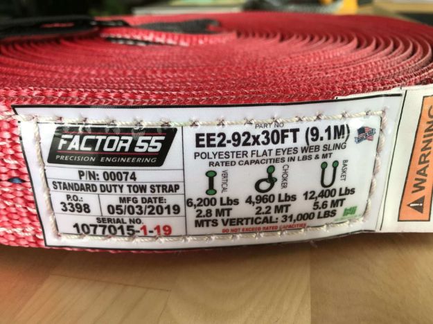 Factor 55 Standard Duty Tow Strap - 30ft x 2in