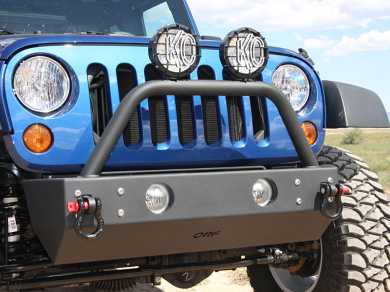 OR-Fab Front Stubby Bumper w/Hoop and OEM Light Mount Wrinkle Black