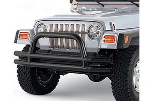 Smittybilt Tubular Front Bumper w/Hoop Gloss Black - TJ/LJ/YJ/CJ