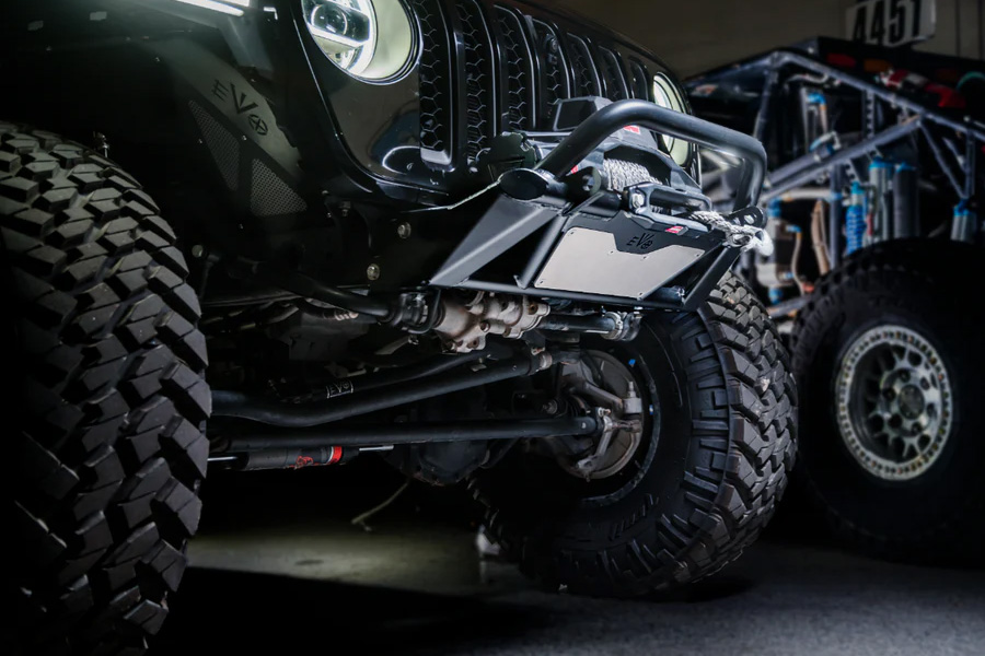 EVO Manufacturing KSPEC Pre Runner Front Winch Tube Bumper w/Hoop - Black Powder Coat - JT/JL/JK