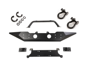 Rugged Ridge Spartan Front Bumper w/D-Rings and Isolator Package - JK - SE w/ Overrider - Matte Black