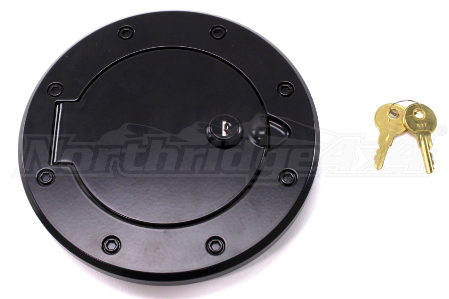 Jeep JK Rugged Ridge Locking Gas Cap Door Black Aluminum - Jeep Rubicon  2007-2018 