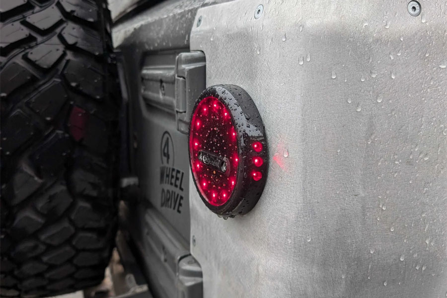 Next Venture Motorsports Rear Steel Corner Armor w/ Round Tail Light LED & Factory Fuel Door Cutouts - JL 4DR