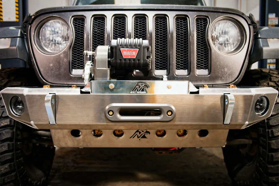 Next Venture Motorsports 8274 Aluminum Adventure Front Bumper & Lower Skid Plate + Light Mount w/ 11in Stinger - Bare - JL/JT