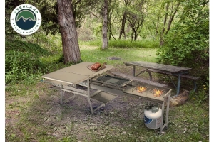 Overland Vehicle Systems Komodo Camp Kitchen Dual Grill/Skillet/Folding Shelves/Rocket Tower - Stainless Steel