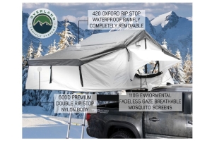 Overland Vehicle Systems Nomadic 3 Extended Roof Top Tent – White Base With Dark Grey Rain Fly & Black Cover