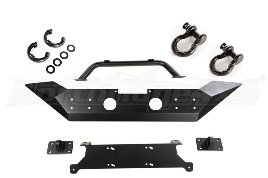 Rugged Ridge Spartan Front Bumper w/D-Rings and Isolator Package - JK - HCE w/ Overrider - Matte Black