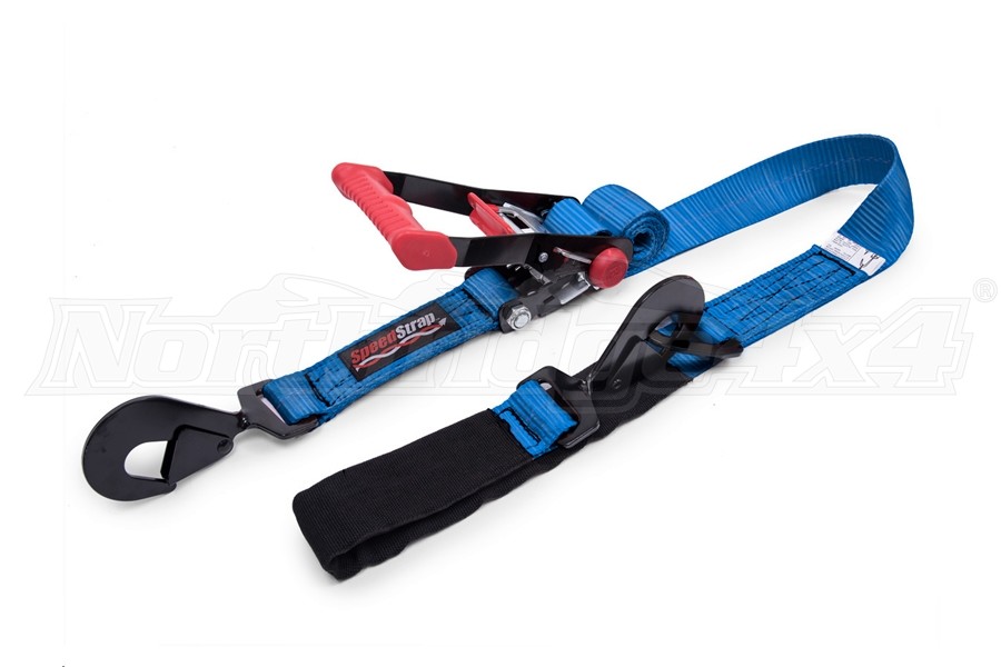 SpeedStrap 2in x 8ft Rachet Tie Down w/ Twisted Snap Hooks and Axle Strap Combo, Blue 